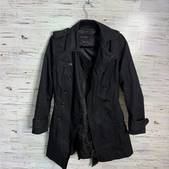 Banana Republic Black Women 0 Long Sleeve Buttons Front Waist Belt Trench Coat - Picture 1 of 6